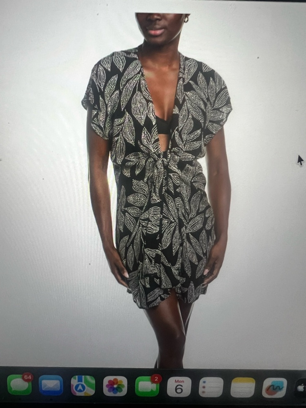 Elan Black and White Leaf swim suit  cover up